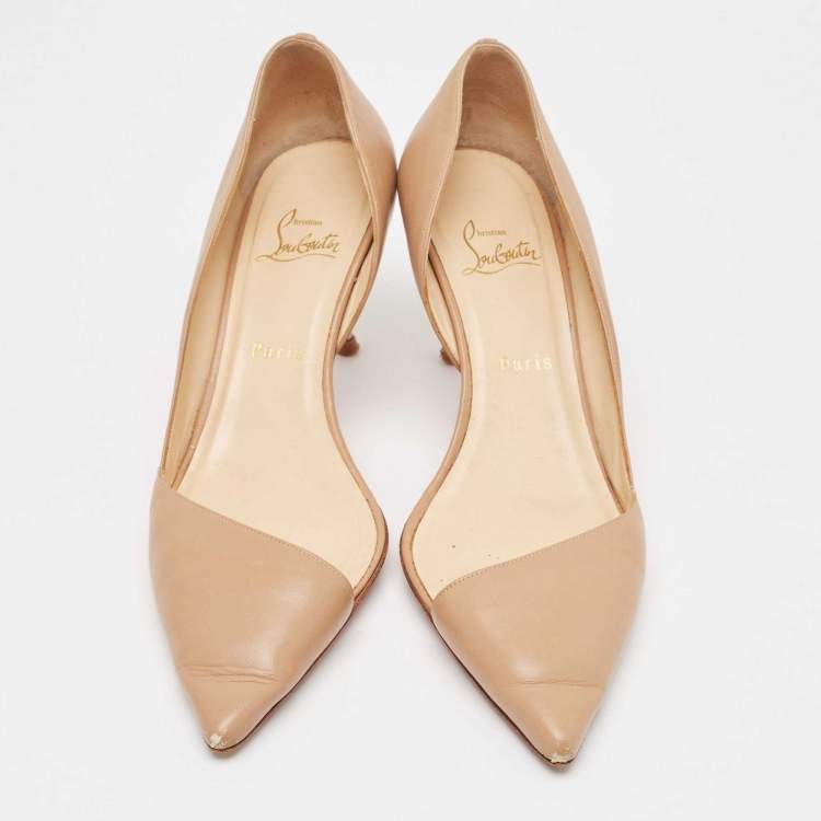 Pre Owned Christian Louboutin Beige Leather Iriza Pumps Size 40