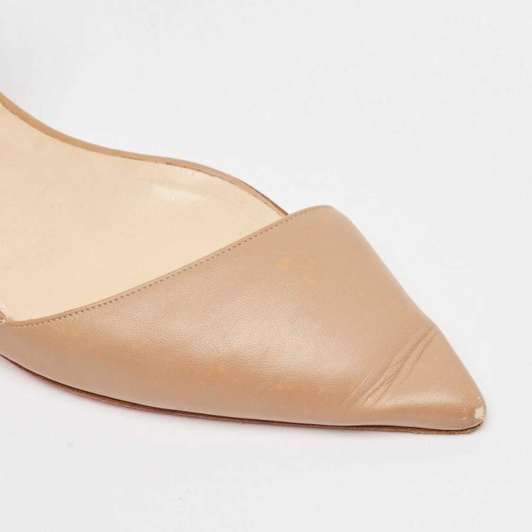 Pre Owned Christian Louboutin Beige Leather Iriza Pumps Size 40
