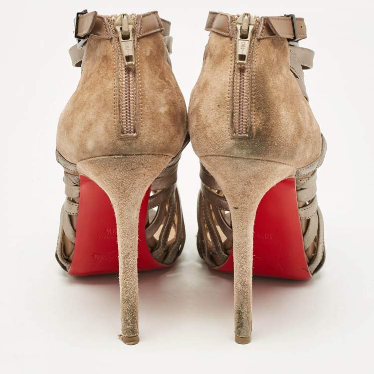 Pre Owned Christian Louboutin Brown Leather and Suede Karina Ankle Length Boots Size 39.5 