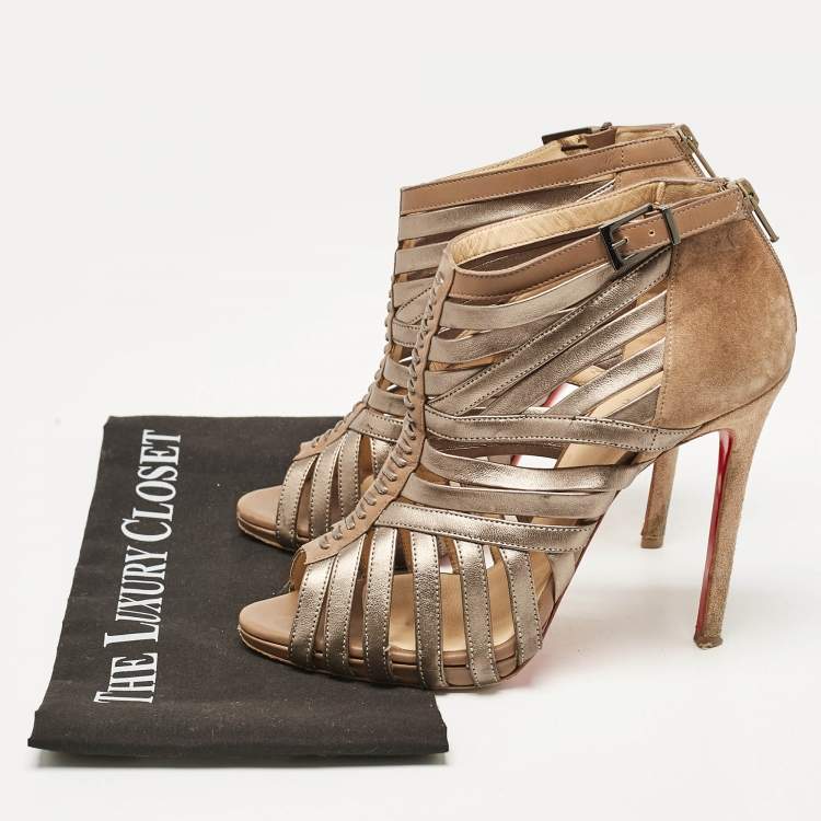 Pre Owned Christian Louboutin Brown Leather and Suede Karina Ankle Length Boots Size 39.5 