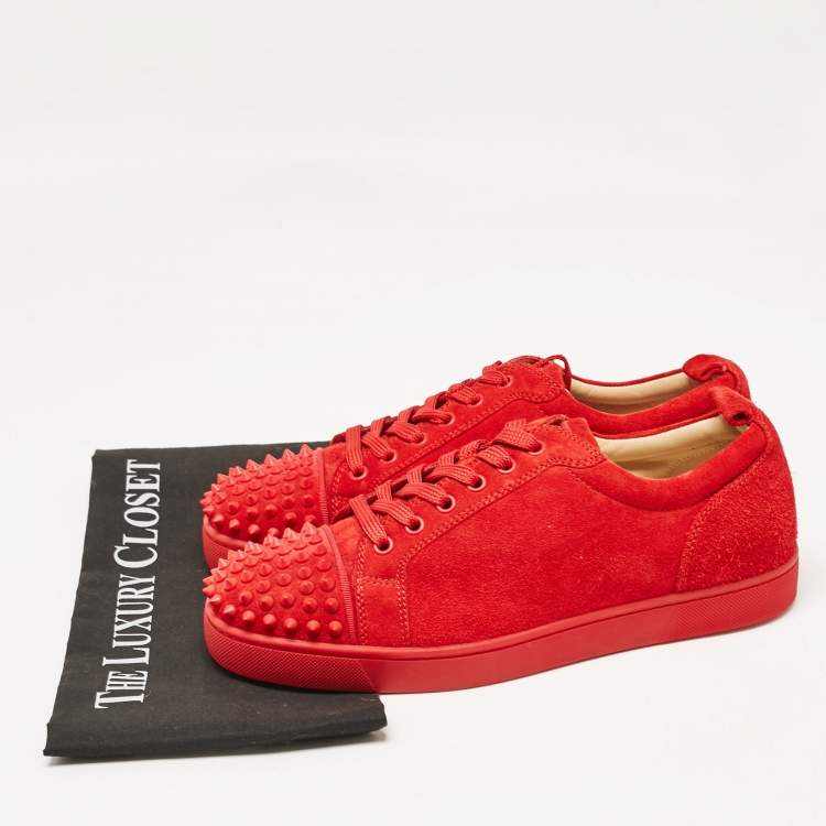 Pre Owned Christian Louboutin Red Suede Louis Junior Spikes Low Top Sneakers Size 41