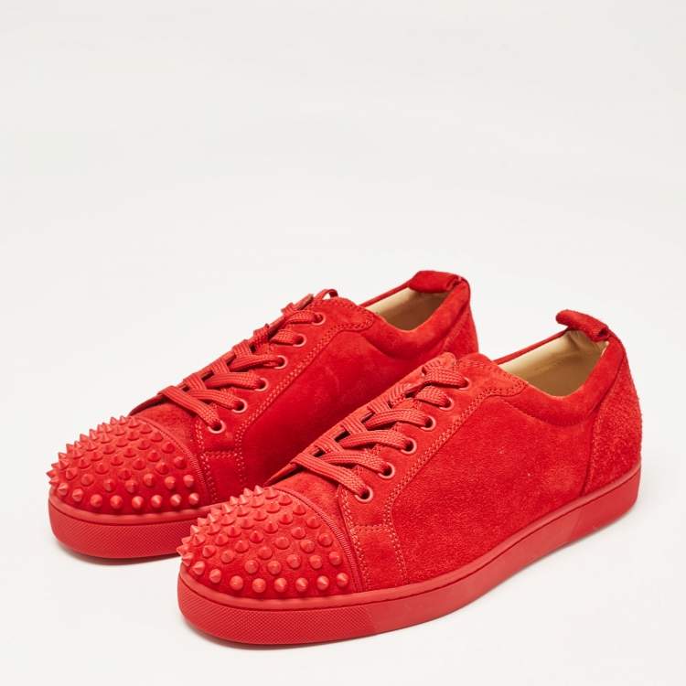 Pre Owned Christian Louboutin Red Suede Louis Junior Spikes Low Top Sneakers Size 41
