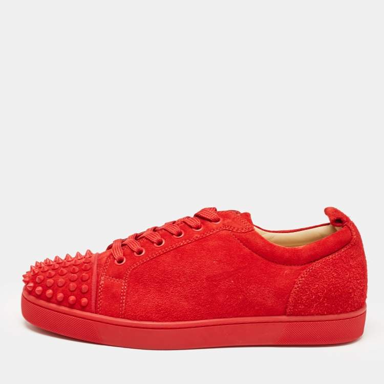 Pre Owned Christian Louboutin Red Suede Louis Junior Spikes Low Top Sneakers Size 41