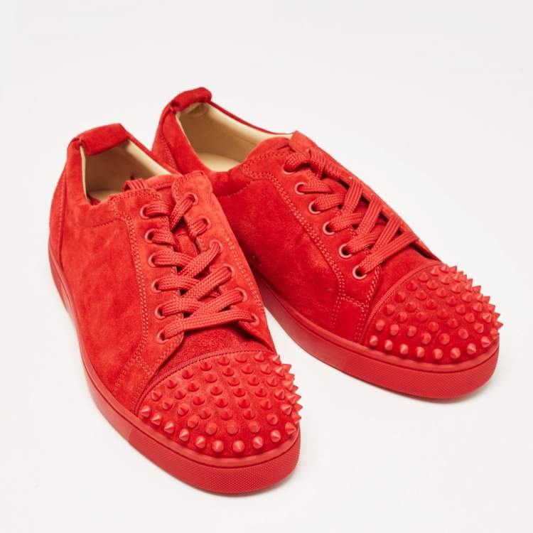 Pre Owned Christian Louboutin Red Suede Louis Junior Spikes Low Top Sneakers Size 41