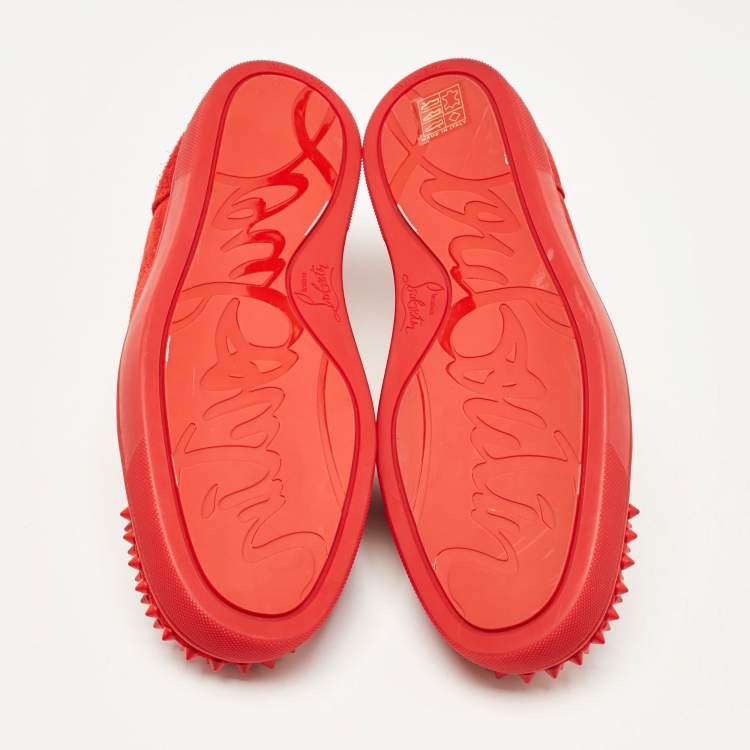 Pre Owned Christian Louboutin Red Suede Louis Junior Spikes Low Top Sneakers Size 41
