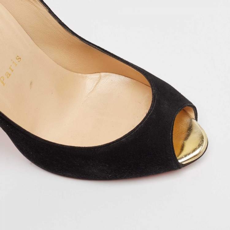 Pre Owned Christian Louboutin Black Suede Electropump Peep Toe Pumps Size 38