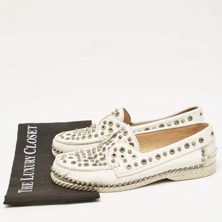 Pre Owned Christian Louboutin White Leather Yacht Loafers Size 40.5
