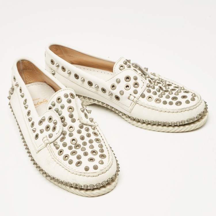 Pre Owned Christian Louboutin White Leather Yacht Loafers Size 40.5