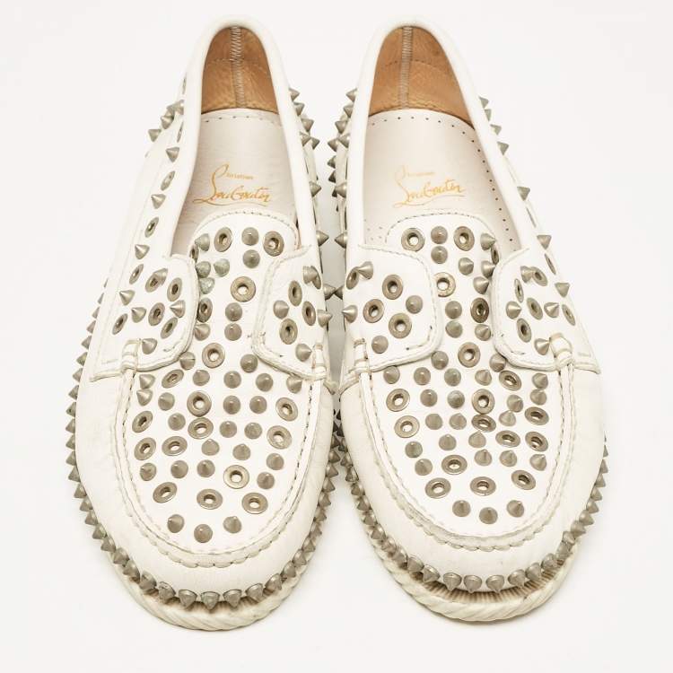 Pre Owned Christian Louboutin White Leather Yacht Loafers Size 40.5