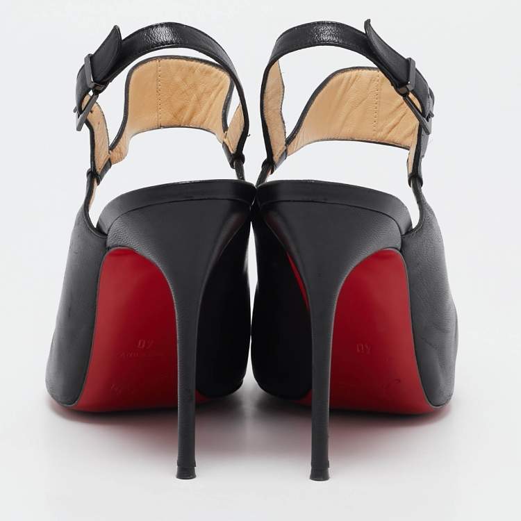 Pre Owned Christian Louboutin Black Leather Ankle Strap Pumps Size 40