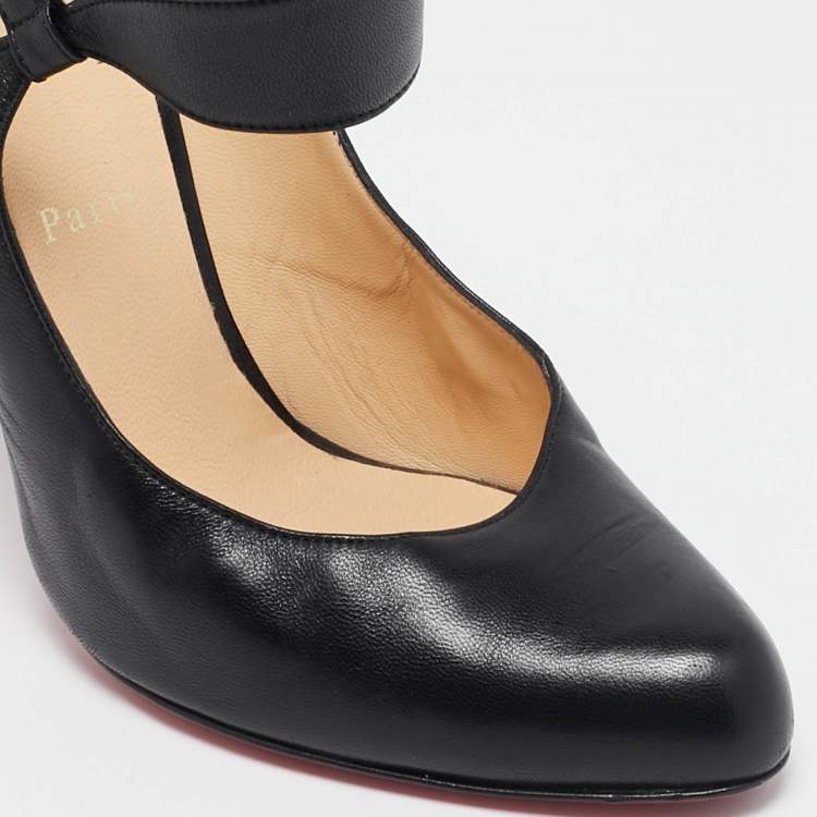 Pre Owned Christian Louboutin Black Leather Ankle Strap Pumps Size 40
