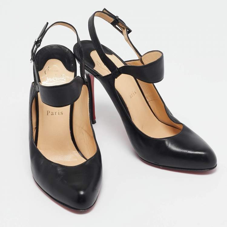 Pre Owned Christian Louboutin Black Leather Ankle Strap Pumps Size 40