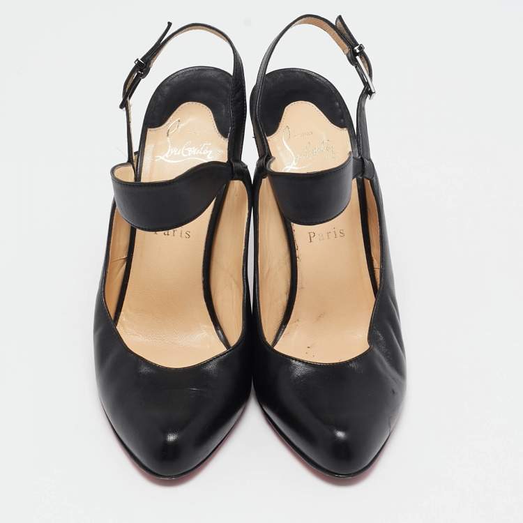 Pre Owned Christian Louboutin Black Leather Ankle Strap Pumps Size 40