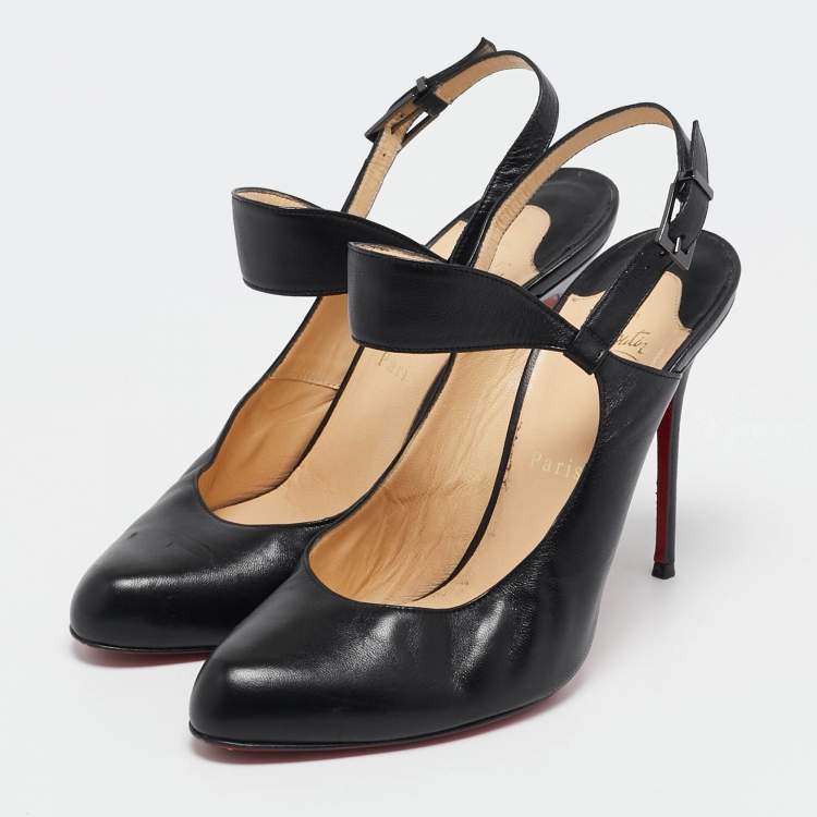 Pre Owned Christian Louboutin Black Leather Ankle Strap Pumps Size 40