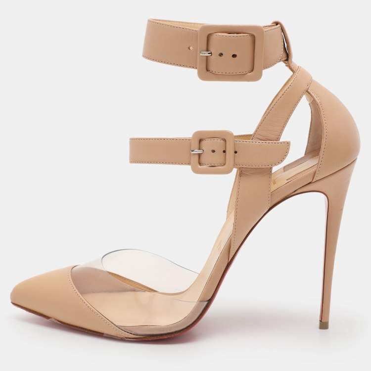 Pre Owned Christian Louboutin Beige Leather and PVC Multimiss Pumps Size 42