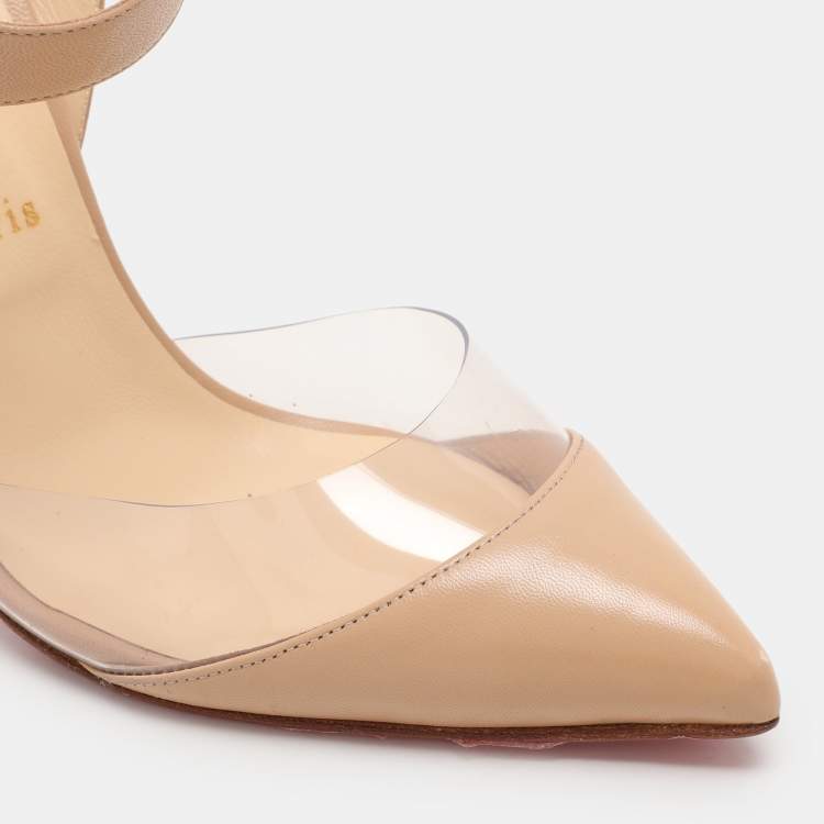 Pre Owned Christian Louboutin Beige Leather and PVC Multimiss Pumps Size 42