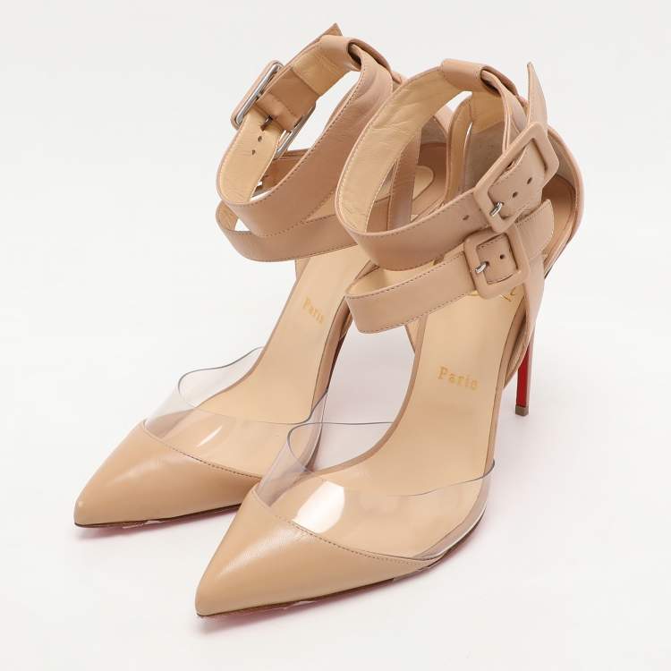 Pre Owned Christian Louboutin Beige Leather and PVC Multimiss Pumps Size 42