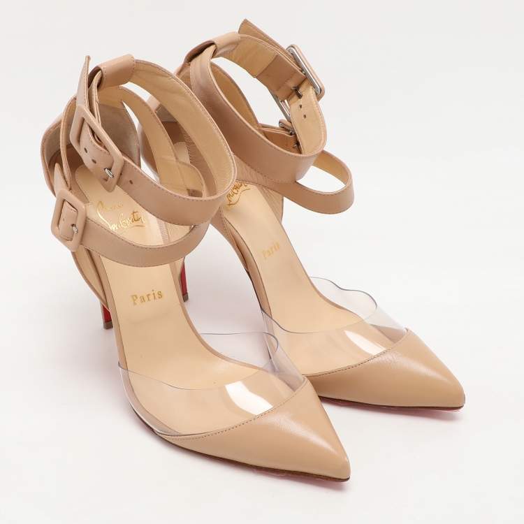 Pre Owned Christian Louboutin Beige Leather and PVC Multimiss Pumps Size 42