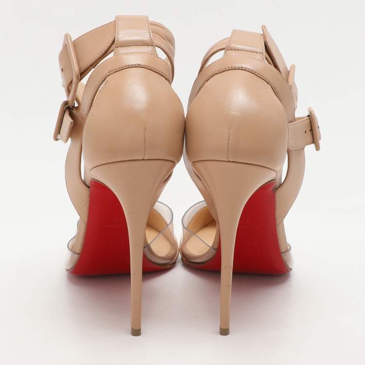 Pre Owned Christian Louboutin Beige Leather and PVC Multimiss Pumps Size 42