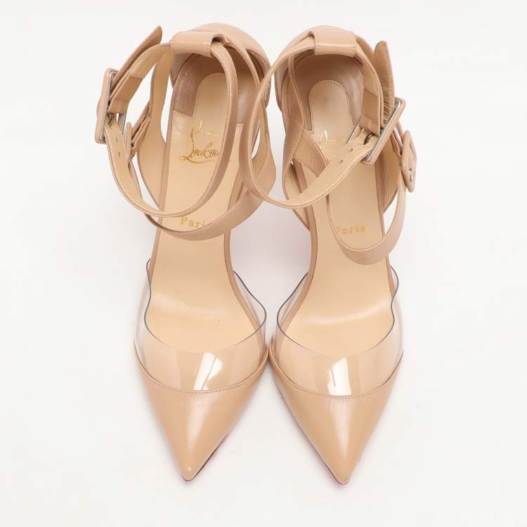 Pre Owned Christian Louboutin Beige Leather and PVC Multimiss Pumps Size 42