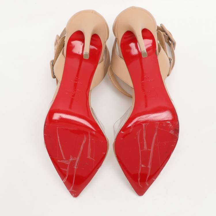 Pre Owned Christian Louboutin Beige Leather and PVC Multimiss Pumps Size 42