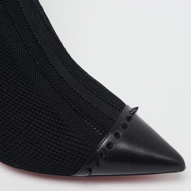 مملوكة مسبقًا Christian Louboutin Black Knit Fabric and Leather Dovi Dova Knee Length Boots Size 38