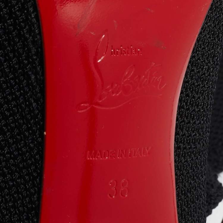 مملوكة مسبقًا Christian Louboutin Black Knit Fabric and Leather Dovi Dova Knee Length Boots Size 38