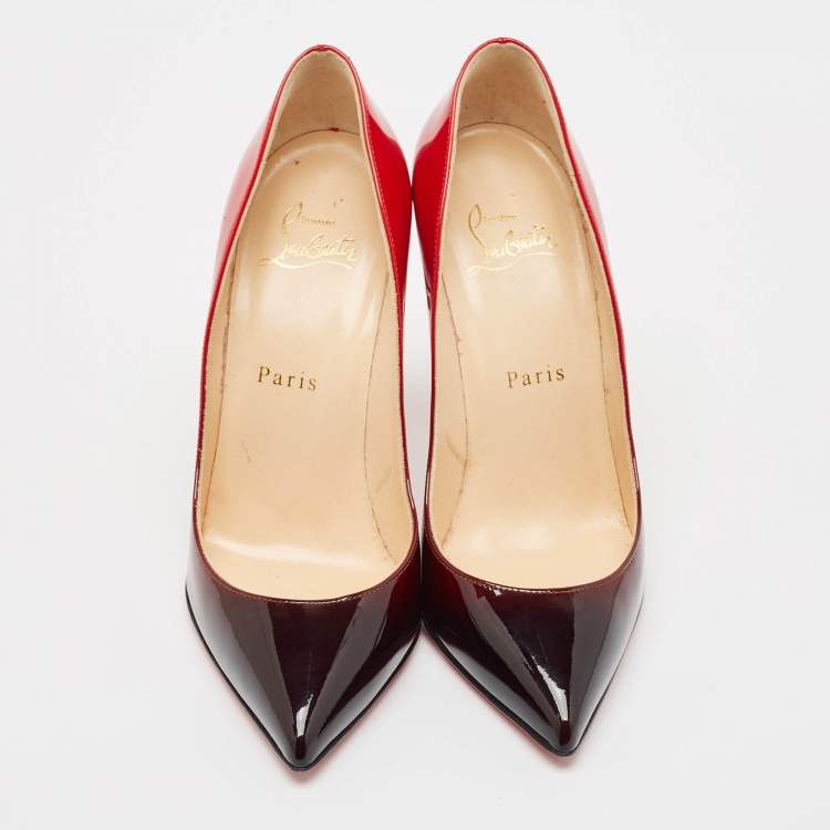 Pre Owned Christian Louboutin Black/Red Degrade Patent Leather Decollete Pumps Size 36.5