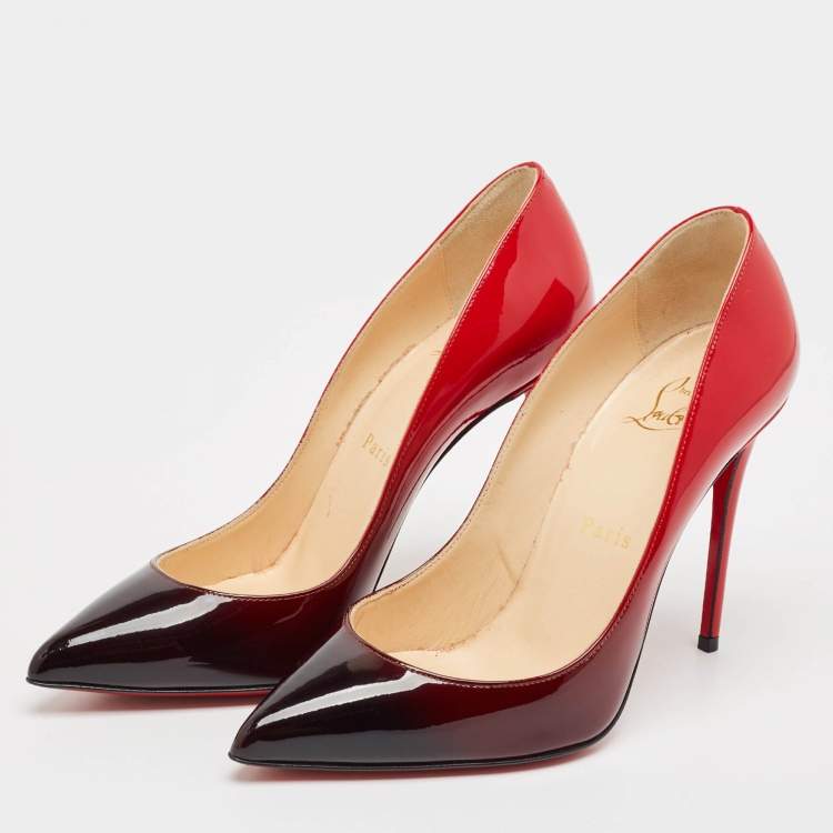Pre Owned Christian Louboutin Black/Red Degrade Patent Leather Decollete Pumps Size 36.5