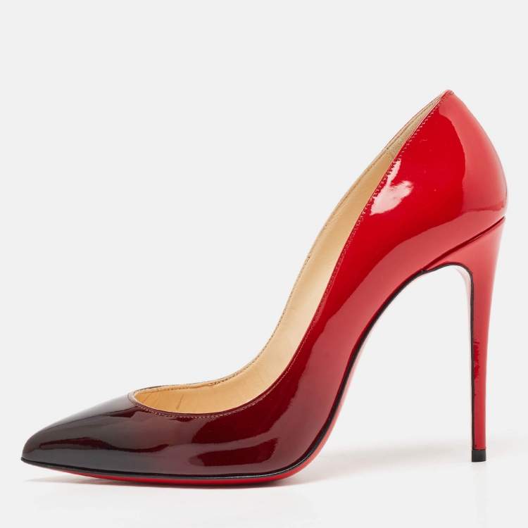 Pre Owned Christian Louboutin Black/Red Degrade Patent Leather Decollete Pumps Size 36.5