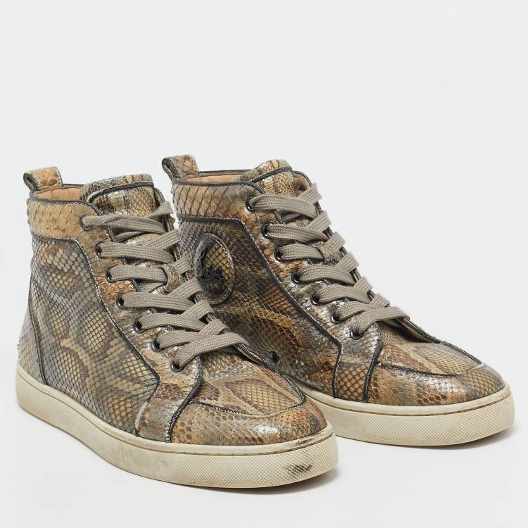 Pre Owned Christian Louboutin Grey Python Rantus Orlato Sneakers Size 39