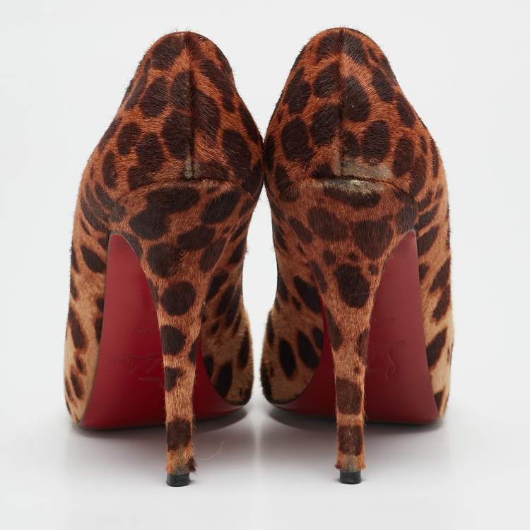 Pre Owned Christian Louboutin Brown/Beige Leopard Print Calf Hair Flo Pumps Size 39
