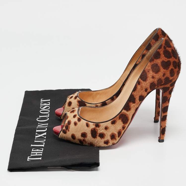 Pre Owned Christian Louboutin Brown/Beige Leopard Print Calf Hair Flo Pumps Size 39