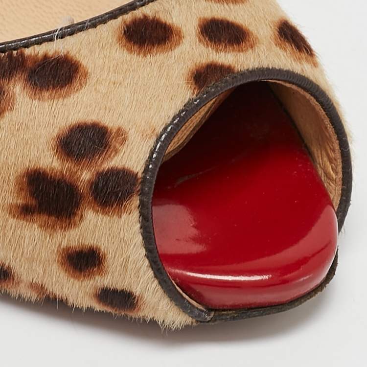 Pre Owned Christian Louboutin Brown/Beige Leopard Print Calf Hair Flo Pumps Size 39