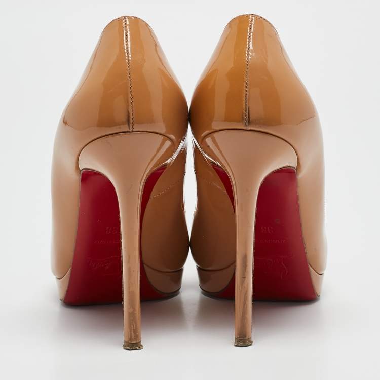 Pre Owned Christian Louboutin Beige Patent Leather Pigalle Plato Pumps Size 38