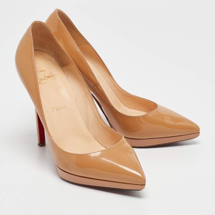 Pre Owned Christian Louboutin Beige Patent Leather Pigalle Plato Pumps Size 38