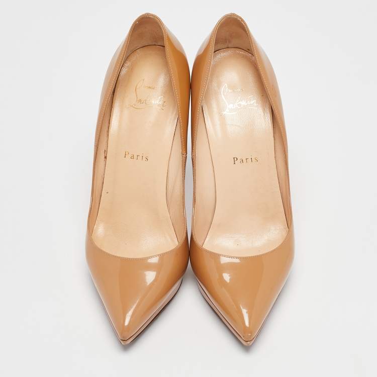 Pre Owned Christian Louboutin Beige Patent Leather Pigalle Plato Pumps Size 38