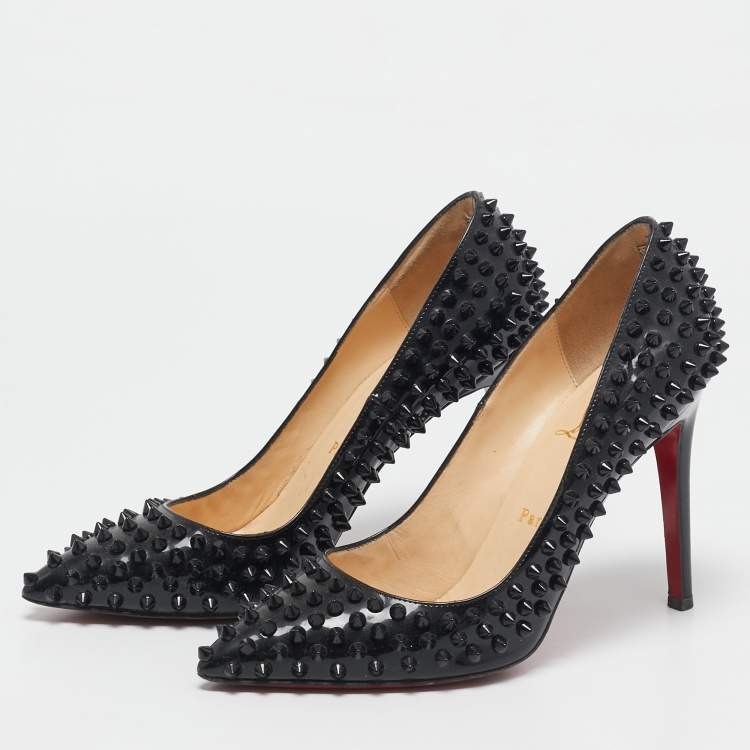 Pre Owned Christian Louboutin Black Patent Leather Pigalle Spikes Pumps Size 39