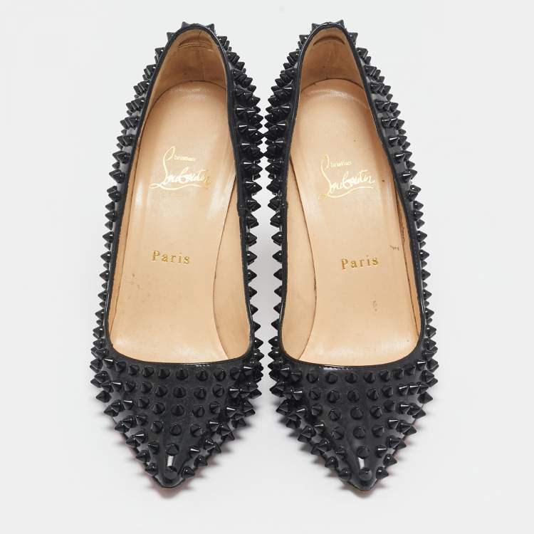 Pre Owned Christian Louboutin Black Patent Leather Pigalle Spikes Pumps Size 39