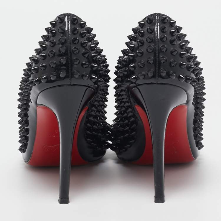 Pre Owned Christian Louboutin Black Patent Leather Pigalle Spikes Pumps Size 39
