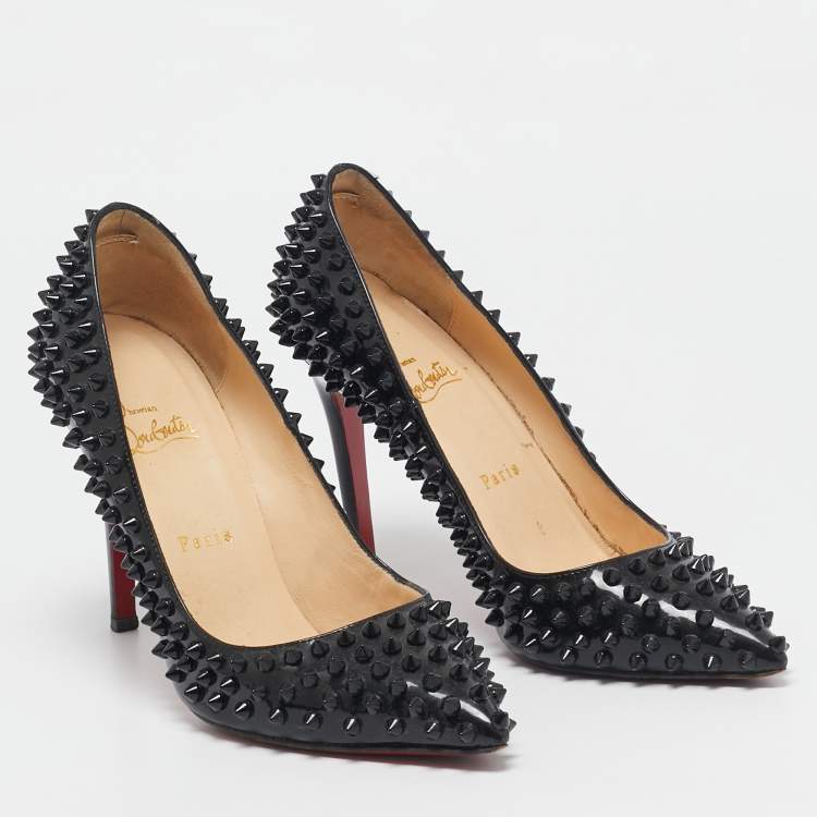 Pre Owned Christian Louboutin Black Patent Leather Pigalle Spikes Pumps Size 39