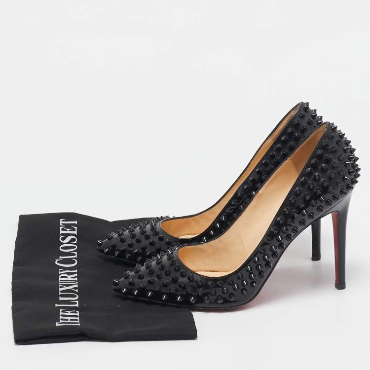 Pre Owned Christian Louboutin Black Patent Leather Pigalle Spikes Pumps Size 39