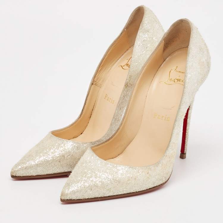 Pre Owned Christian Louboutin White Glitter Effect Fabric So Kate Pumps Size 36.5