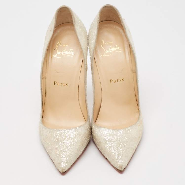 Pre Owned Christian Louboutin White Glitter Effect Fabric So Kate Pumps Size 36.5