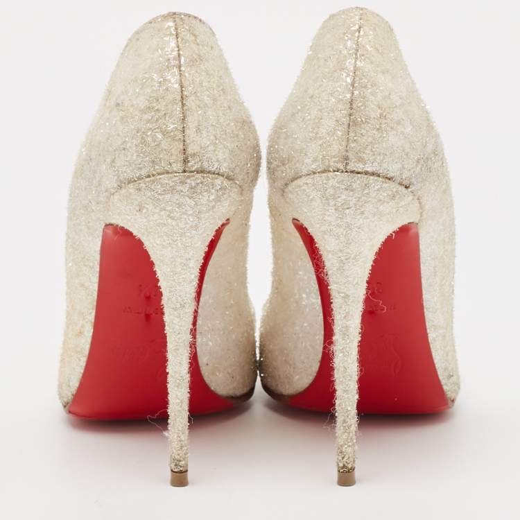 Pre Owned Christian Louboutin White Glitter Effect Fabric So Kate Pumps Size 36.5