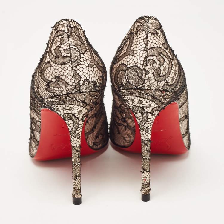 Pre Owned Christian Louboutin Black/Pink Lace and Satin Fifi Pumps Size 37