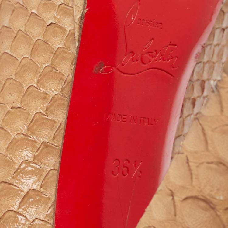 Pre Owned Christian Louboutin Beige Python Leather Block Heel Pumps Size 36.5