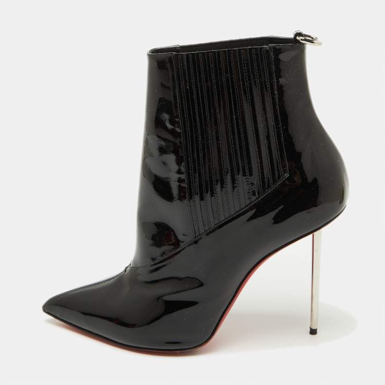 Pre Owned Christian Louboutin Black Patent Leather Epic Galva Heel Booties Size 41