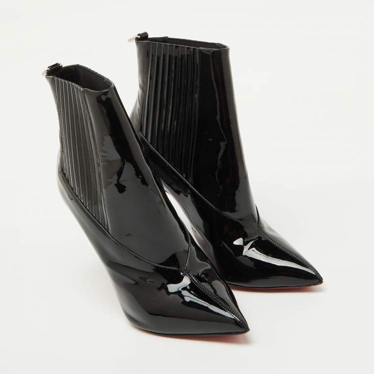 Pre Owned Christian Louboutin Black Patent Leather Epic Galva Heel Booties Size 41