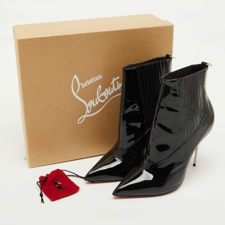 Pre Owned Christian Louboutin Black Patent Leather Epic Galva Heel Booties Size 41
